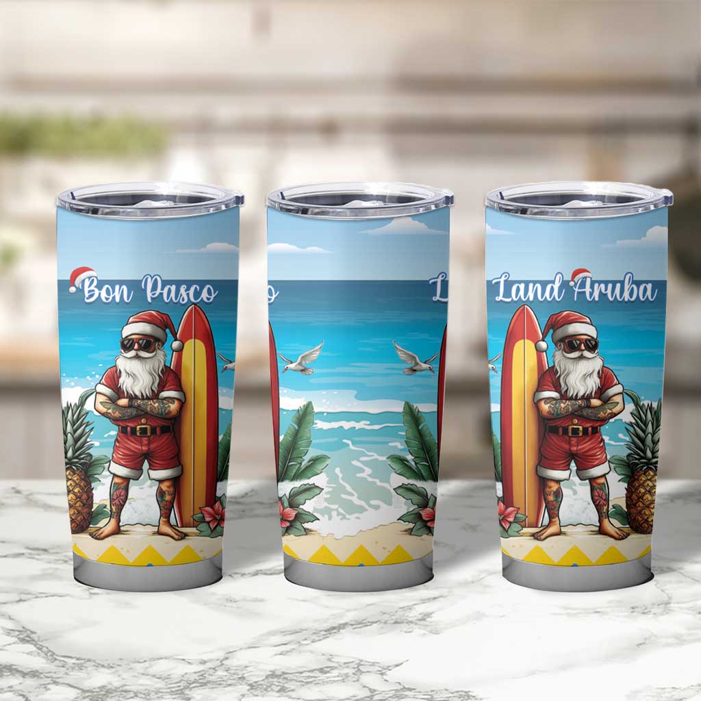 Aruba Christmas Tumbler Cup Surfing Santa Bon Pasco - Wonder Print Shop