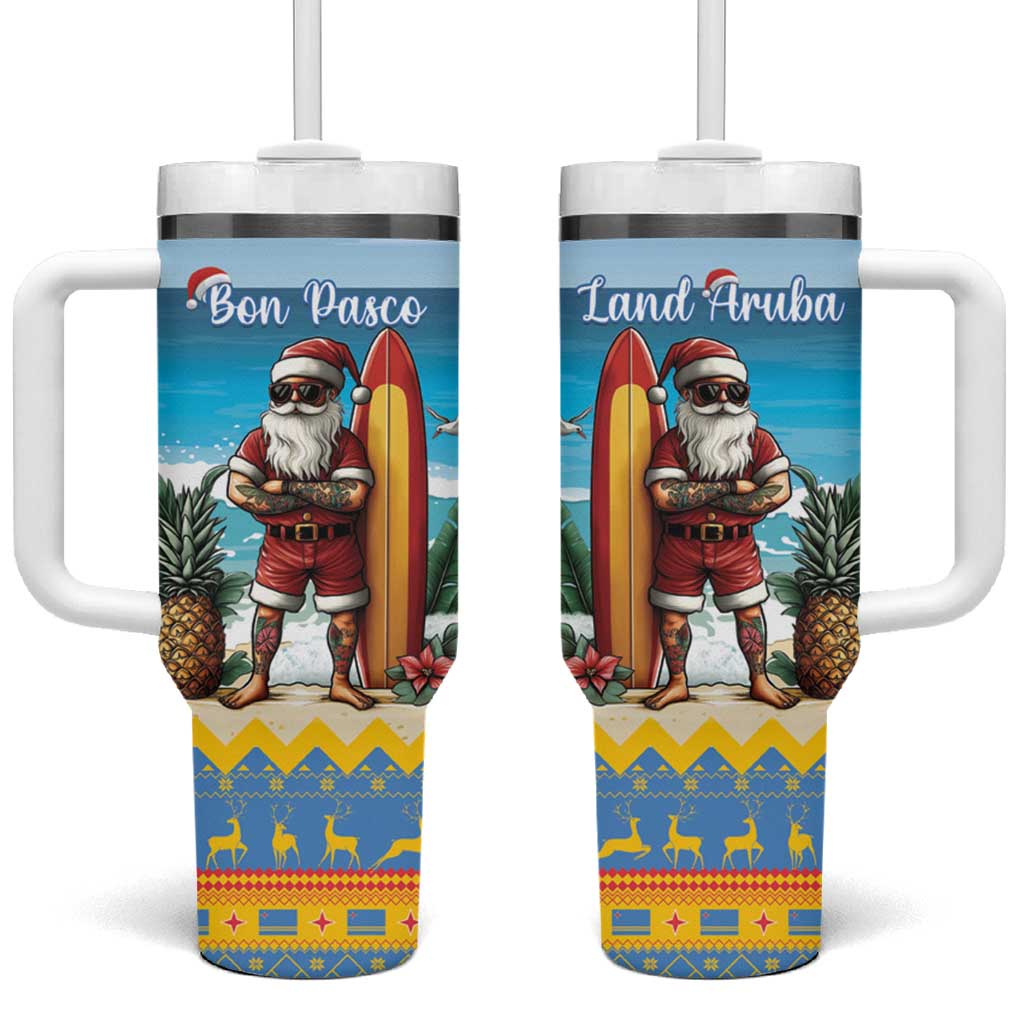 Aruba Christmas Tumbler With Handle Surfing Santa Bon Pasco - Wonder Print Shop