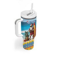 Aruba Christmas Tumbler With Handle Surfing Santa Bon Pasco - Wonder Print Shop