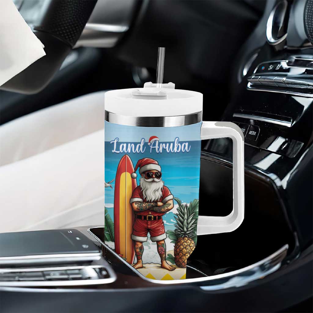 Aruba Christmas Tumbler With Handle Surfing Santa Bon Pasco - Wonder Print Shop