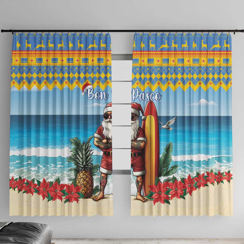 Aruba Christmas Window Curtain Surfing Santa Bon Pasco - Wonder Print Shop