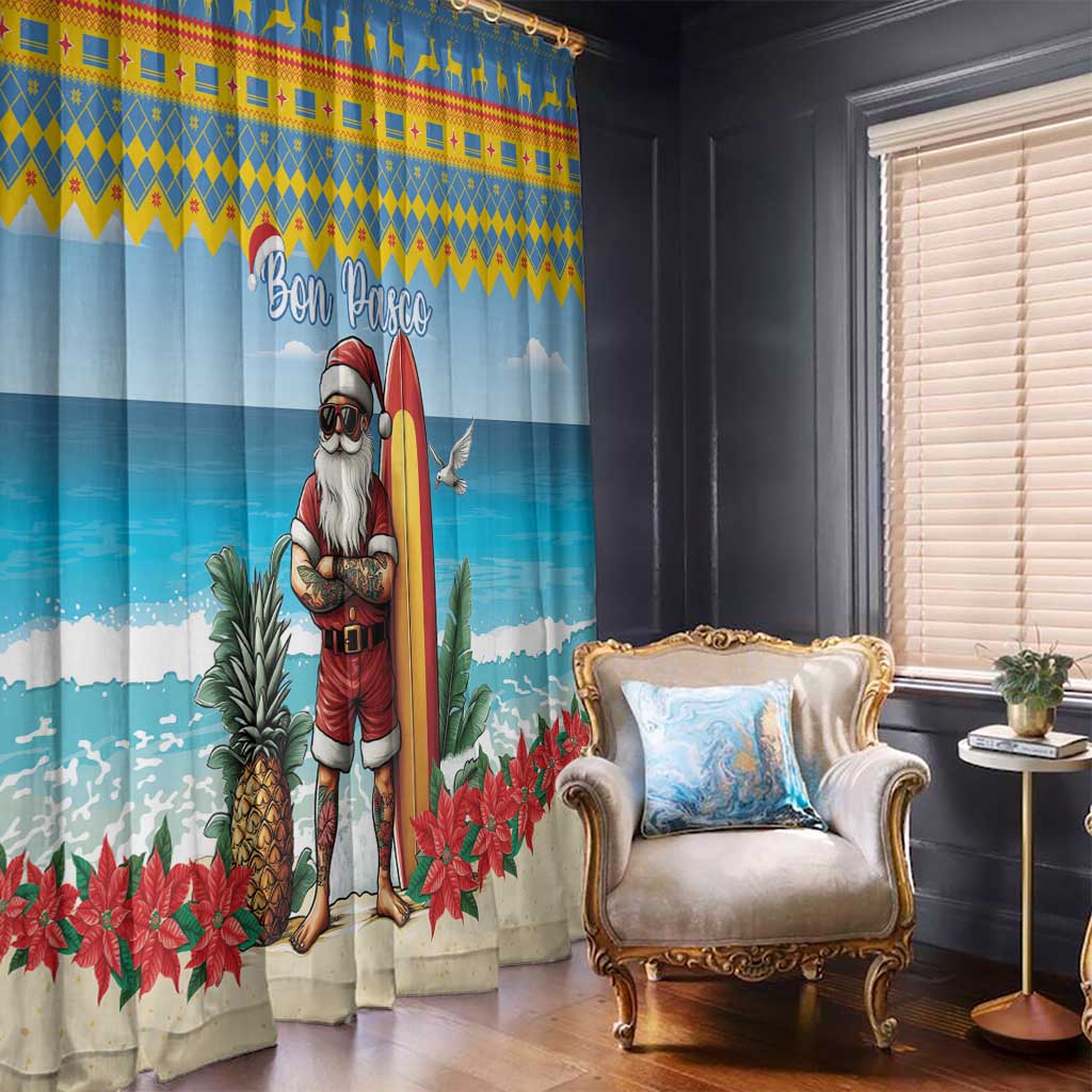 Aruba Christmas Window Curtain Surfing Santa Bon Pasco - Wonder Print Shop