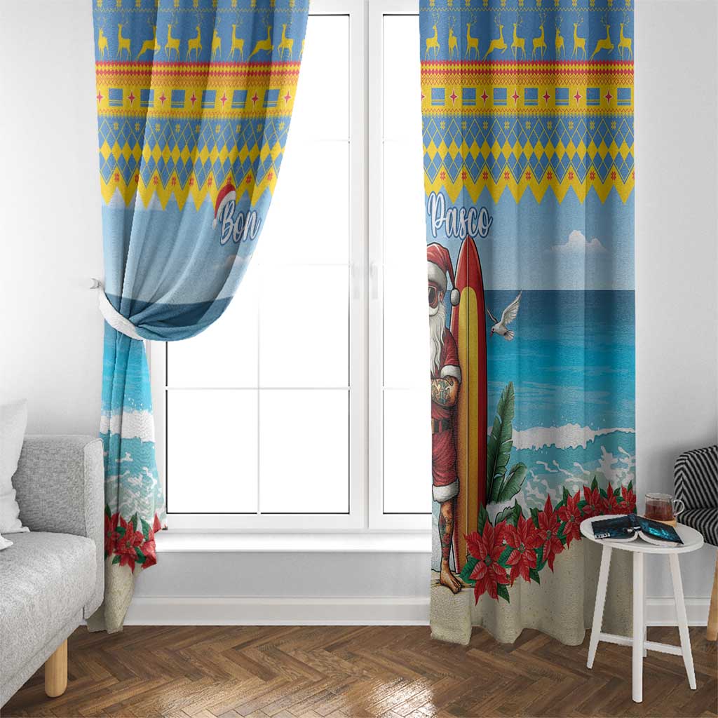 Aruba Christmas Window Curtain Surfing Santa Bon Pasco - Wonder Print Shop