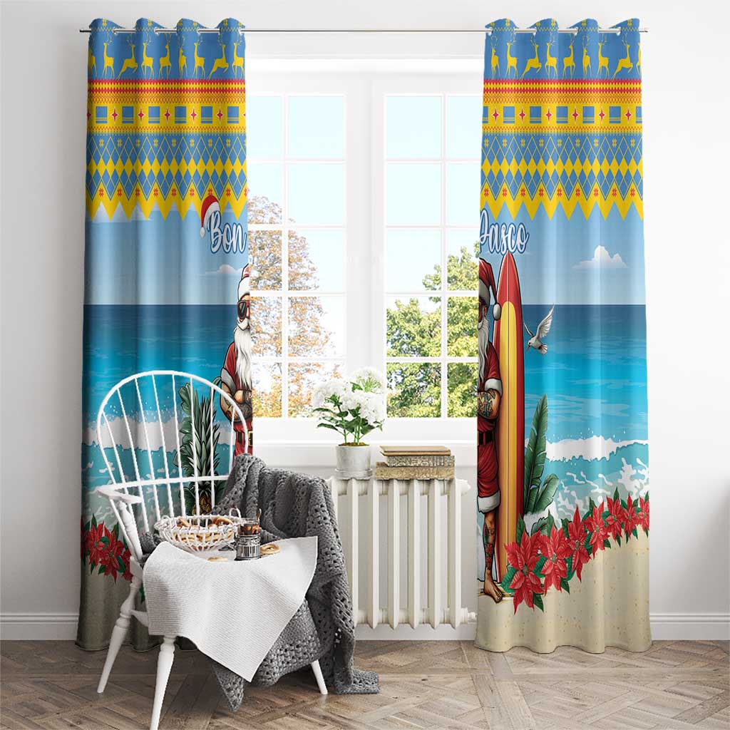 Aruba Christmas Window Curtain Surfing Santa Bon Pasco - Wonder Print Shop