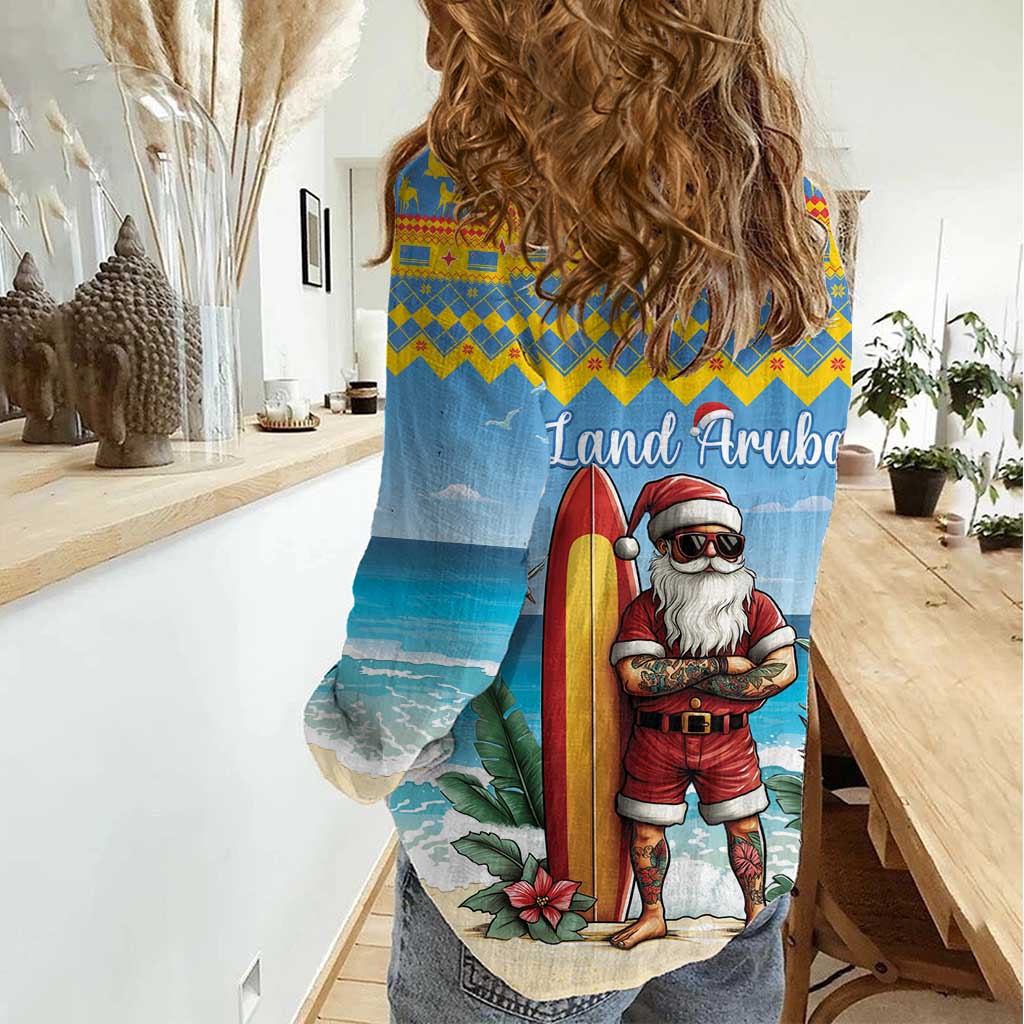 Aruba Christmas Women Casual Shirt Surfing Santa Bon Pasco - Wonder Print Shop