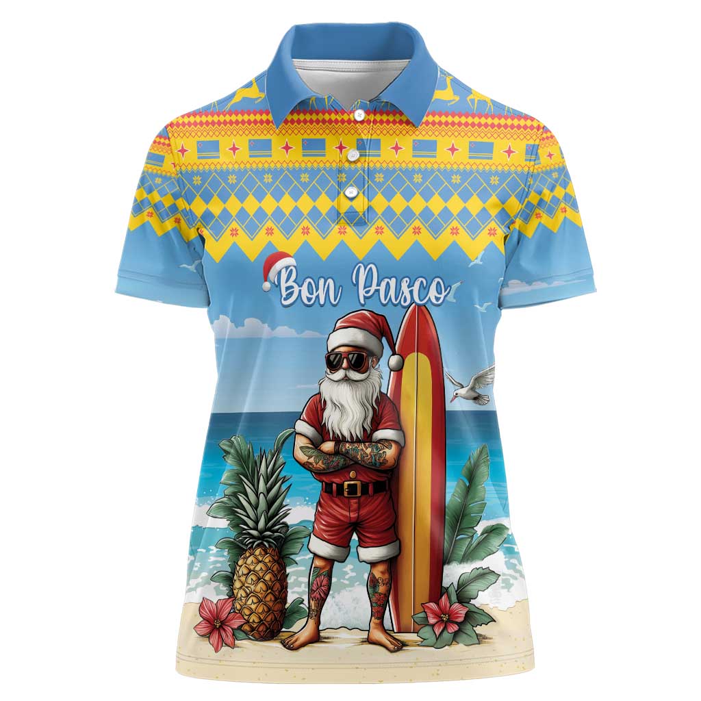 Aruba Christmas Women Polo Shirt Surfing Santa Bon Pasco - Wonder Print Shop