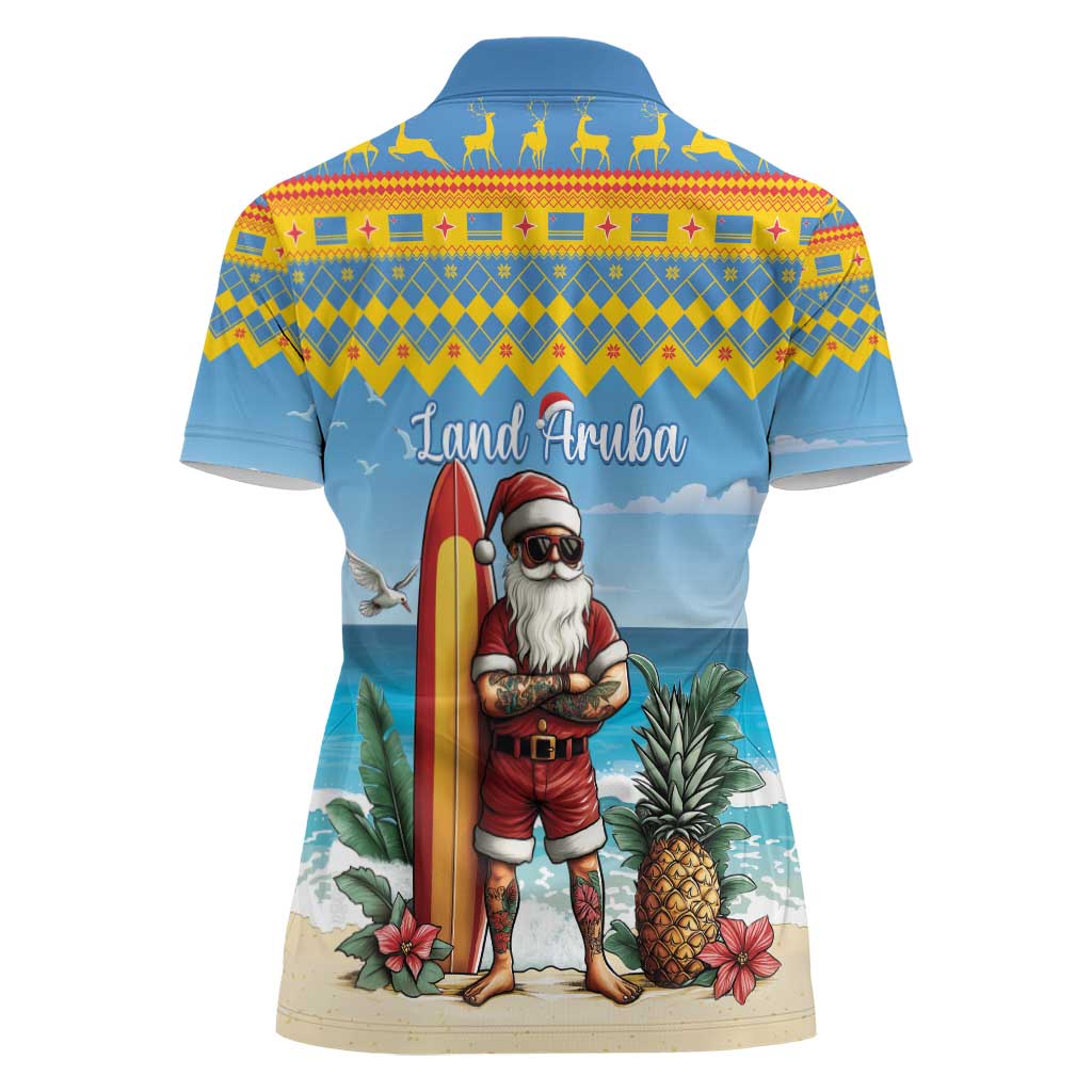 Aruba Christmas Women Polo Shirt Surfing Santa Bon Pasco - Wonder Print Shop