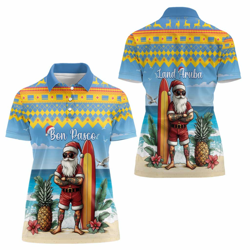 Aruba Christmas Women Polo Shirt Surfing Santa Bon Pasco - Wonder Print Shop