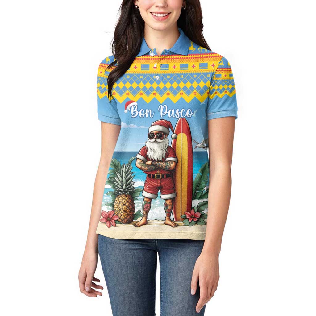 Aruba Christmas Women Polo Shirt Surfing Santa Bon Pasco - Wonder Print Shop