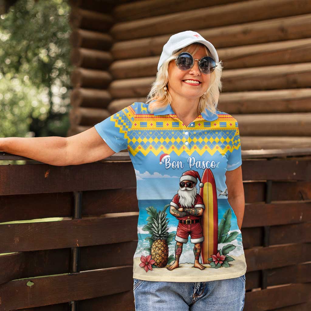 Aruba Christmas Women Polo Shirt Surfing Santa Bon Pasco - Wonder Print Shop