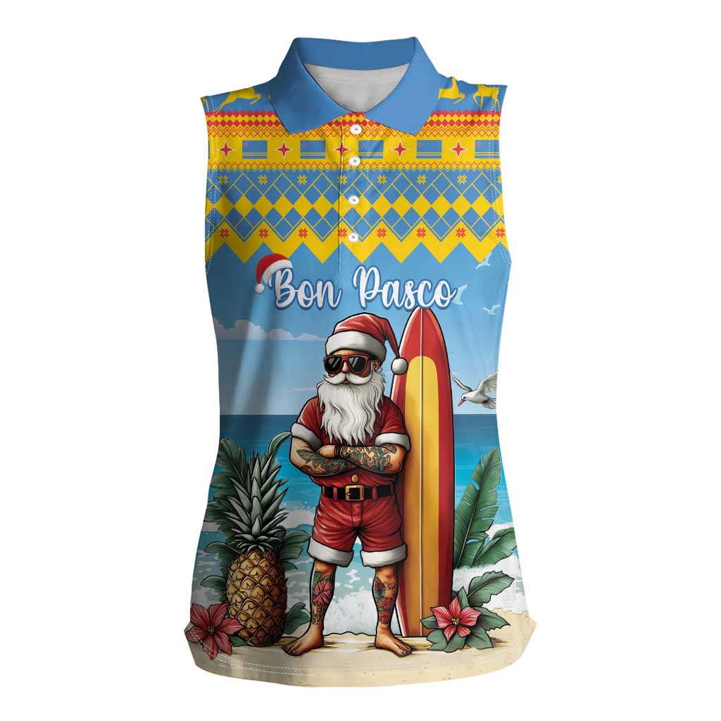 Aruba Christmas Women Sleeveless Polo Shirt Surfing Santa Bon Pasco - Wonder Print Shop