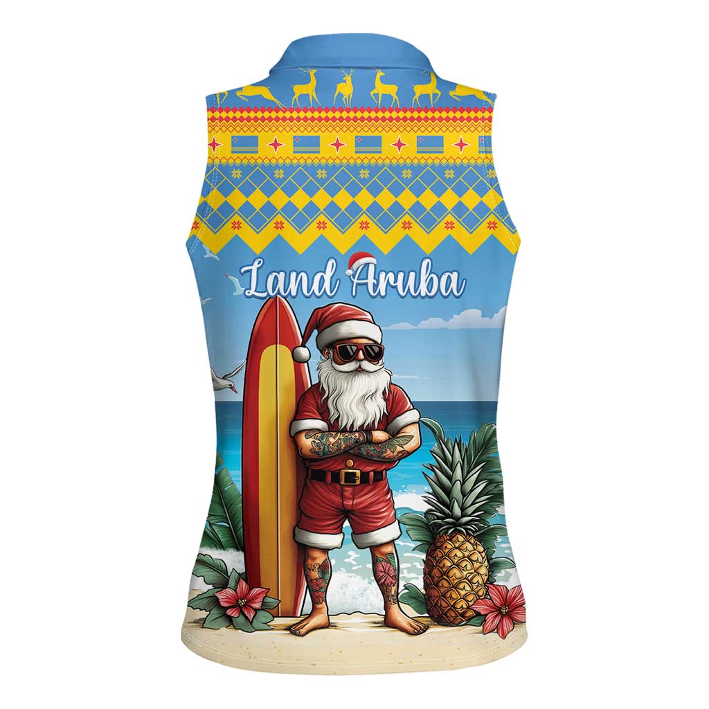 Aruba Christmas Women Sleeveless Polo Shirt Surfing Santa Bon Pasco - Wonder Print Shop