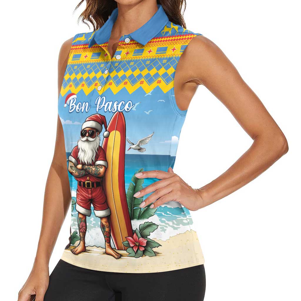 Aruba Christmas Women Sleeveless Polo Shirt Surfing Santa Bon Pasco - Wonder Print Shop