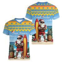 Aruba Christmas Women V-Neck T-Shirt Surfing Santa Bon Pasco - Wonder Print Shop