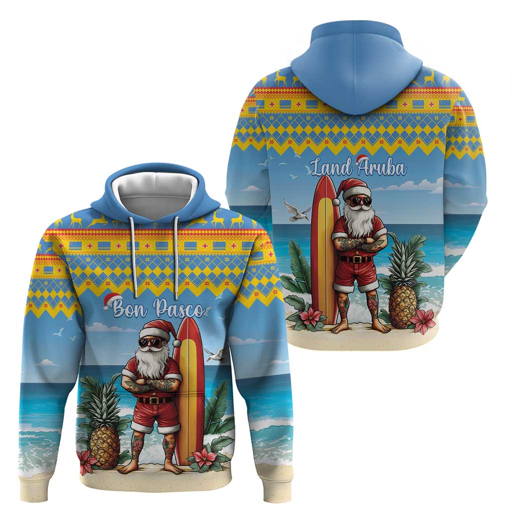 Aruba Christmas Zip Hoodie Surfing Santa Bon Pasco - Wonder Print Shop