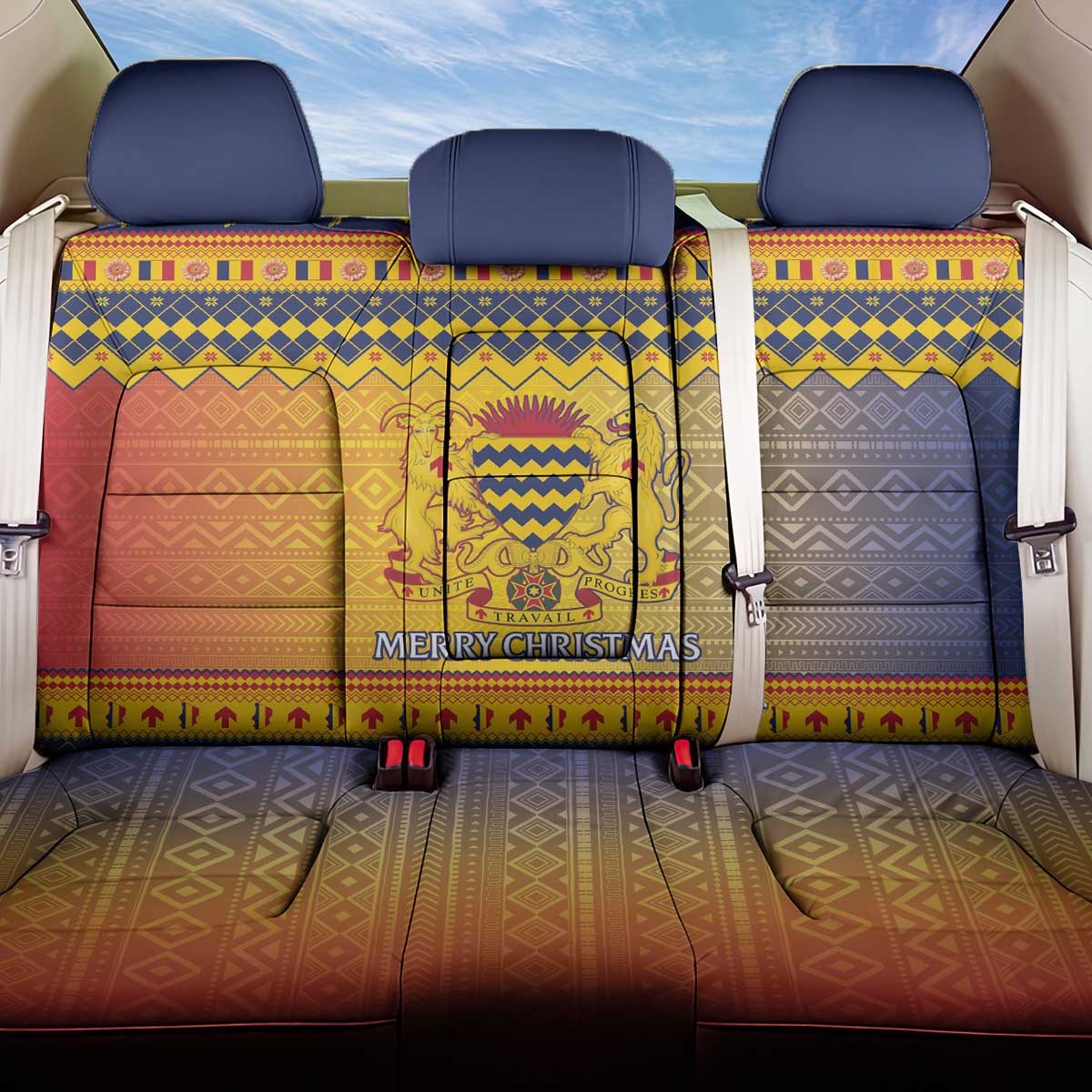 Chad Christmas Back Car Seat Cover Coat Of Arms Merry Christmas - Wonder Print Shop