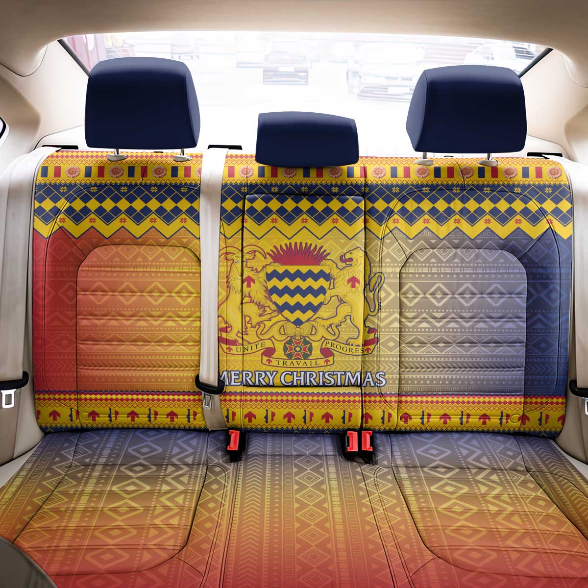Chad Christmas Back Car Seat Cover Coat Of Arms Merry Christmas - Wonder Print Shop