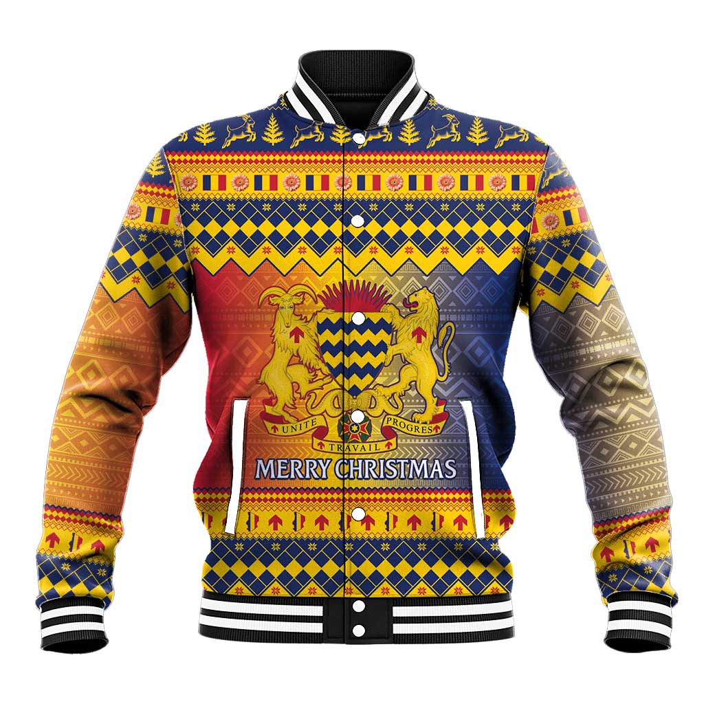 Chad Christmas Baseball Jacket Coat Of Arms Merry Christmas - Wonder Print Shop