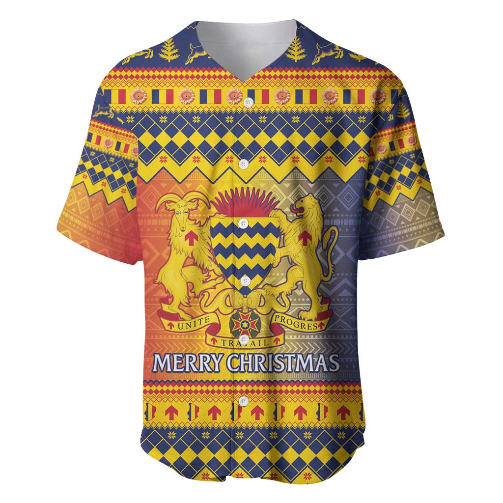 Chad Christmas Baseball Jersey Coat Of Arms Merry Christmas - Wonder Print Shop