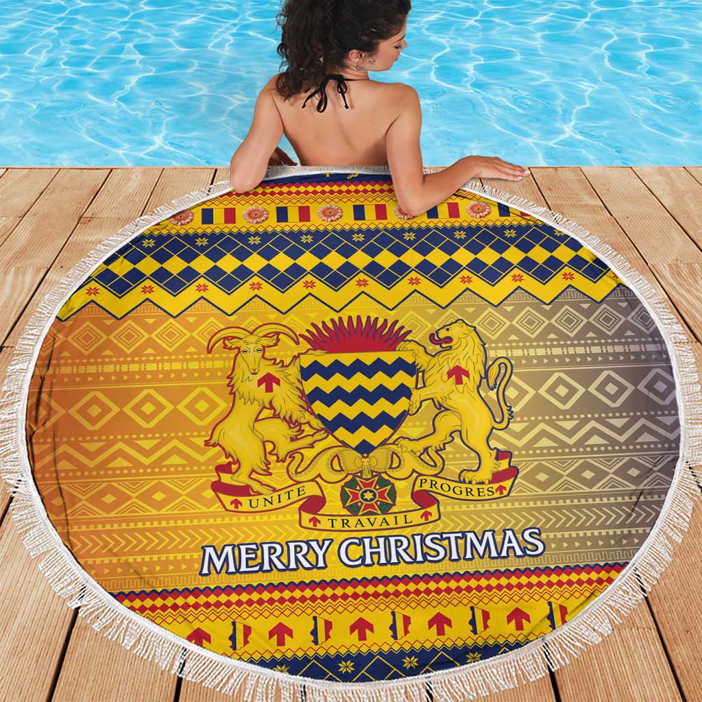 Chad Christmas Beach Blanket Coat Of Arms Merry Christmas - Wonder Print Shop