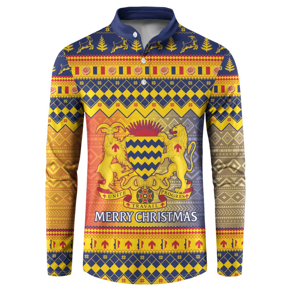 Chad Christmas Button Sweatshirt Coat Of Arms Merry Christmas - Wonder Print Shop