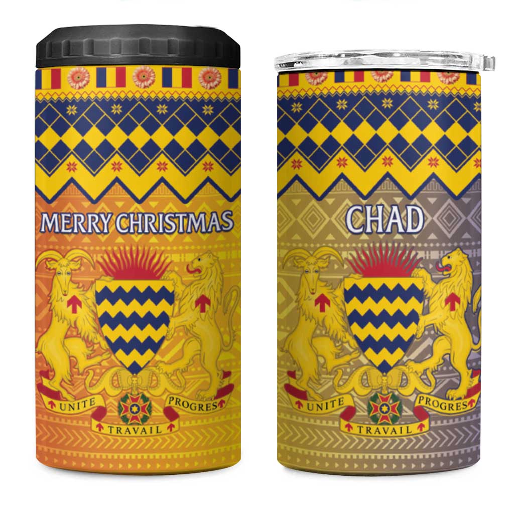 Chad Christmas 4 in 1 Can Cooler Tumbler Coat Of Arms Merry Christmas - Wonder Print Shop