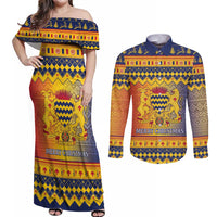 Chad Christmas Couples Matching Off Shoulder Maxi Dress and Long Sleeve Button Shirt Coat Of Arms Merry Christmas - Wonder Print Shop