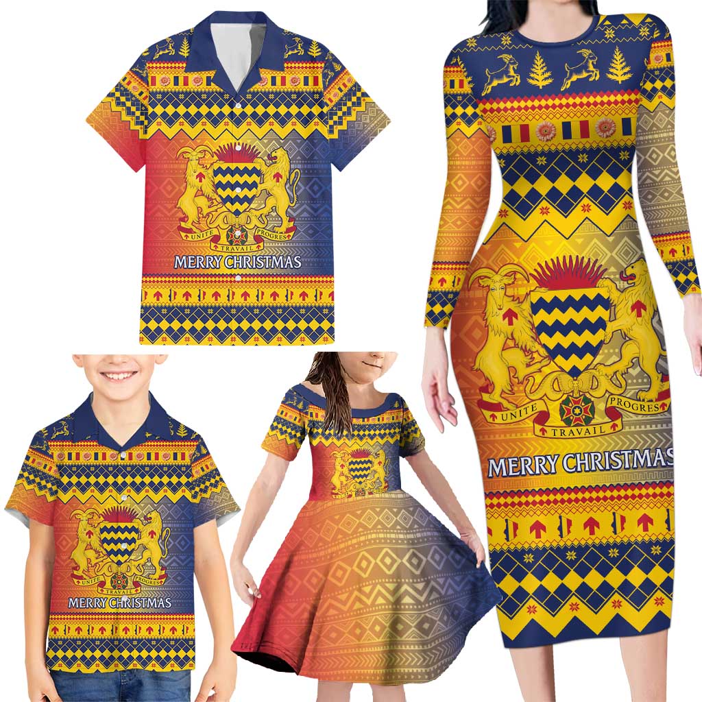 Chad Christmas Family Matching Long Sleeve Bodycon Dress and Hawaiian Shirt Coat Of Arms Merry Christmas - Wonder Print Shop