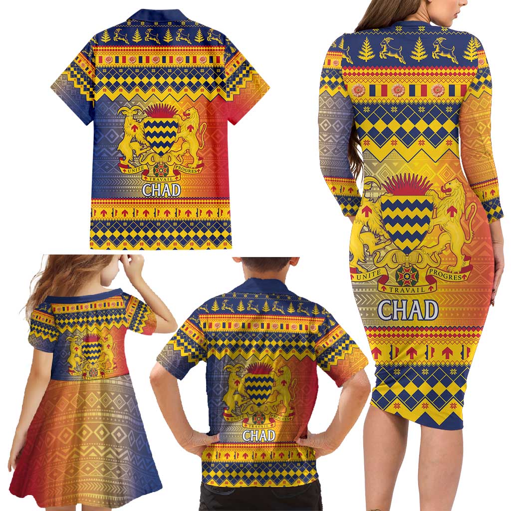 Chad Christmas Family Matching Long Sleeve Bodycon Dress and Hawaiian Shirt Coat Of Arms Merry Christmas - Wonder Print Shop