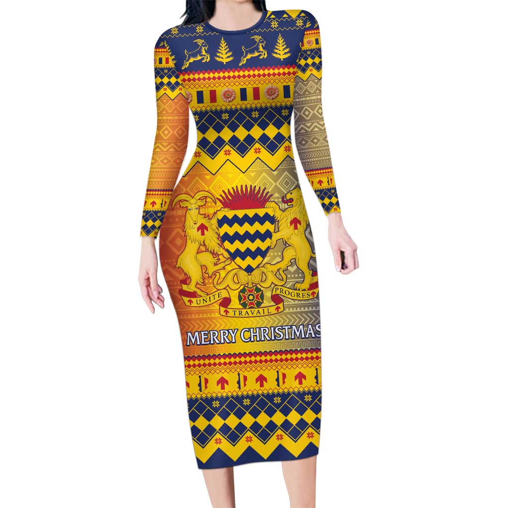 Chad Christmas Family Matching Long Sleeve Bodycon Dress and Hawaiian Shirt Coat Of Arms Merry Christmas - Wonder Print Shop