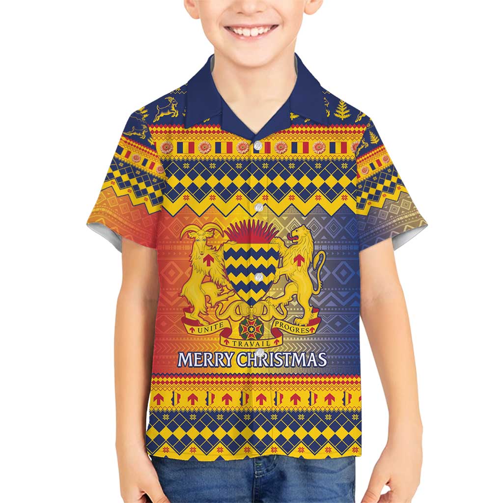 Chad Christmas Family Matching Long Sleeve Bodycon Dress and Hawaiian Shirt Coat Of Arms Merry Christmas - Wonder Print Shop