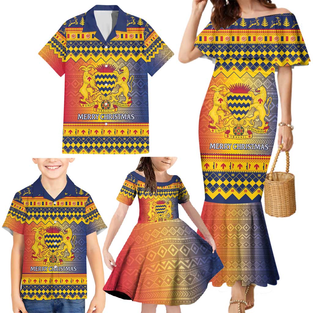 Chad Christmas Family Matching Mermaid Dress and Hawaiian Shirt Coat Of Arms Merry Christmas - Wonder Print Shop