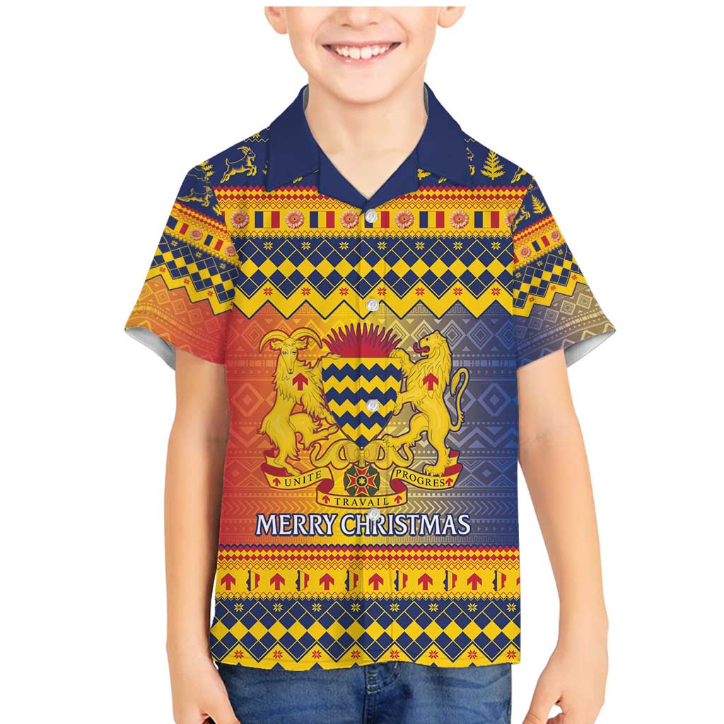 Chad Christmas Family Matching Mermaid Dress and Hawaiian Shirt Coat Of Arms Merry Christmas - Wonder Print Shop