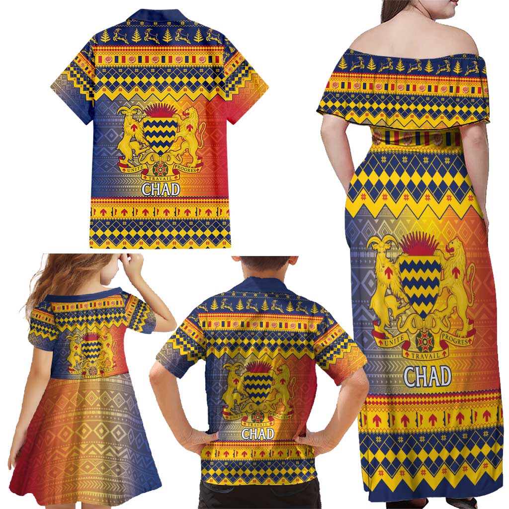 Chad Christmas Family Matching Off Shoulder Maxi Dress and Hawaiian Shirt Coat Of Arms Merry Christmas - Wonder Print Shop