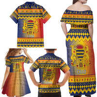 Chad Christmas Family Matching Off Shoulder Maxi Dress and Hawaiian Shirt Coat Of Arms Merry Christmas - Wonder Print Shop