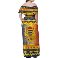 Chad Christmas Family Matching Off Shoulder Maxi Dress and Hawaiian Shirt Coat Of Arms Merry Christmas - Wonder Print Shop