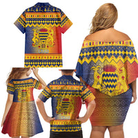 Chad Christmas Family Matching Off Shoulder Short Dress and Hawaiian Shirt Coat Of Arms Merry Christmas - Wonder Print Shop