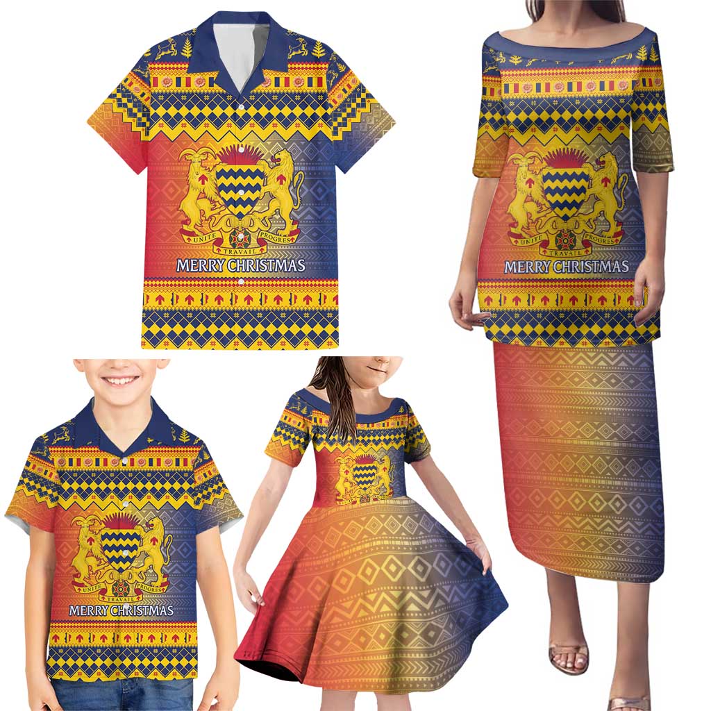 Chad Christmas Family Matching Puletasi and Hawaiian Shirt Coat Of Arms Merry Christmas - Wonder Print Shop