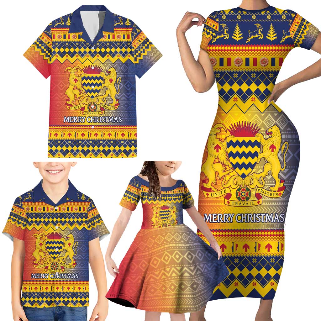 Chad Christmas Family Matching Short Sleeve Bodycon Dress and Hawaiian Shirt Coat Of Arms Merry Christmas - Wonder Print Shop