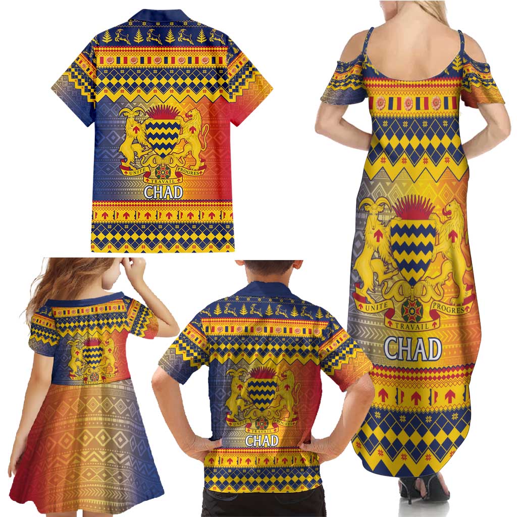 Chad Christmas Family Matching Summer Maxi Dress and Hawaiian Shirt Coat Of Arms Merry Christmas - Wonder Print Shop