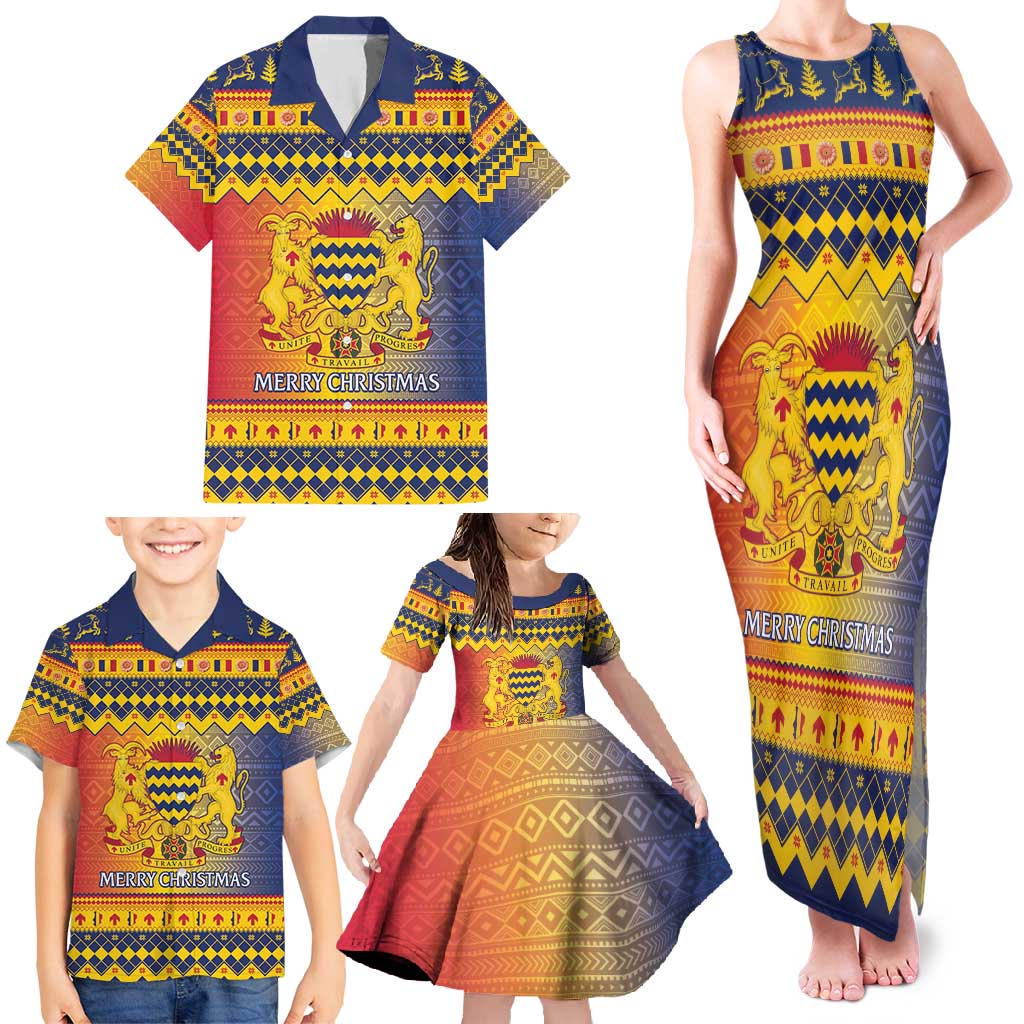 Chad Christmas Family Matching Tank Maxi Dress and Hawaiian Shirt Coat Of Arms Merry Christmas - Wonder Print Shop