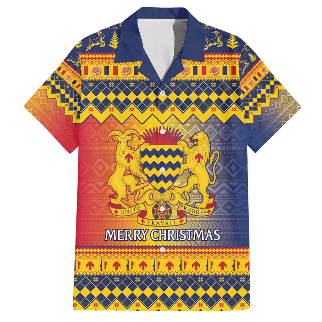 Chad Christmas Family Matching Tank Maxi Dress and Hawaiian Shirt Coat Of Arms Merry Christmas - Wonder Print Shop