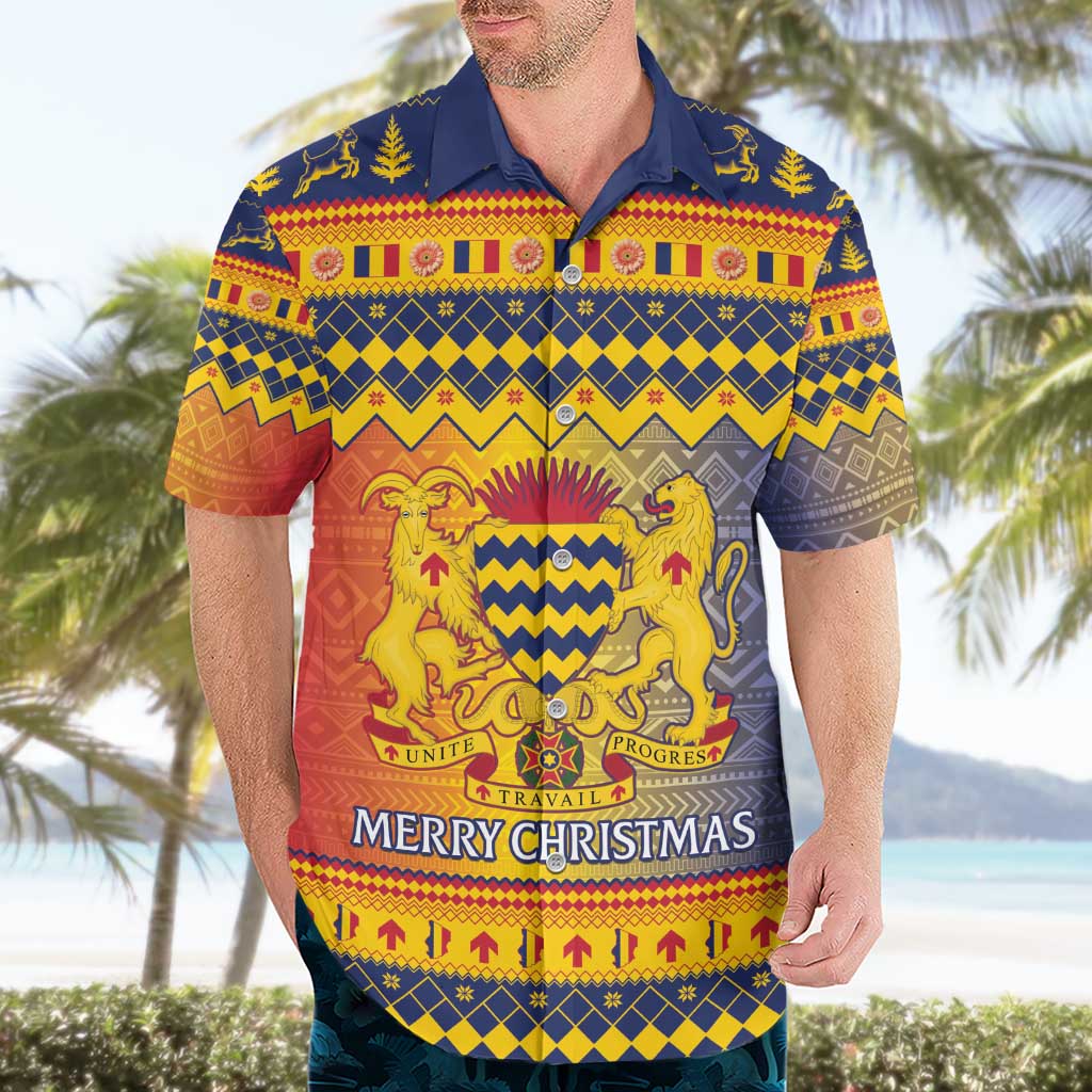 Chad Christmas Hawaiian Shirt Coat Of Arms Merry Christmas - Wonder Print Shop