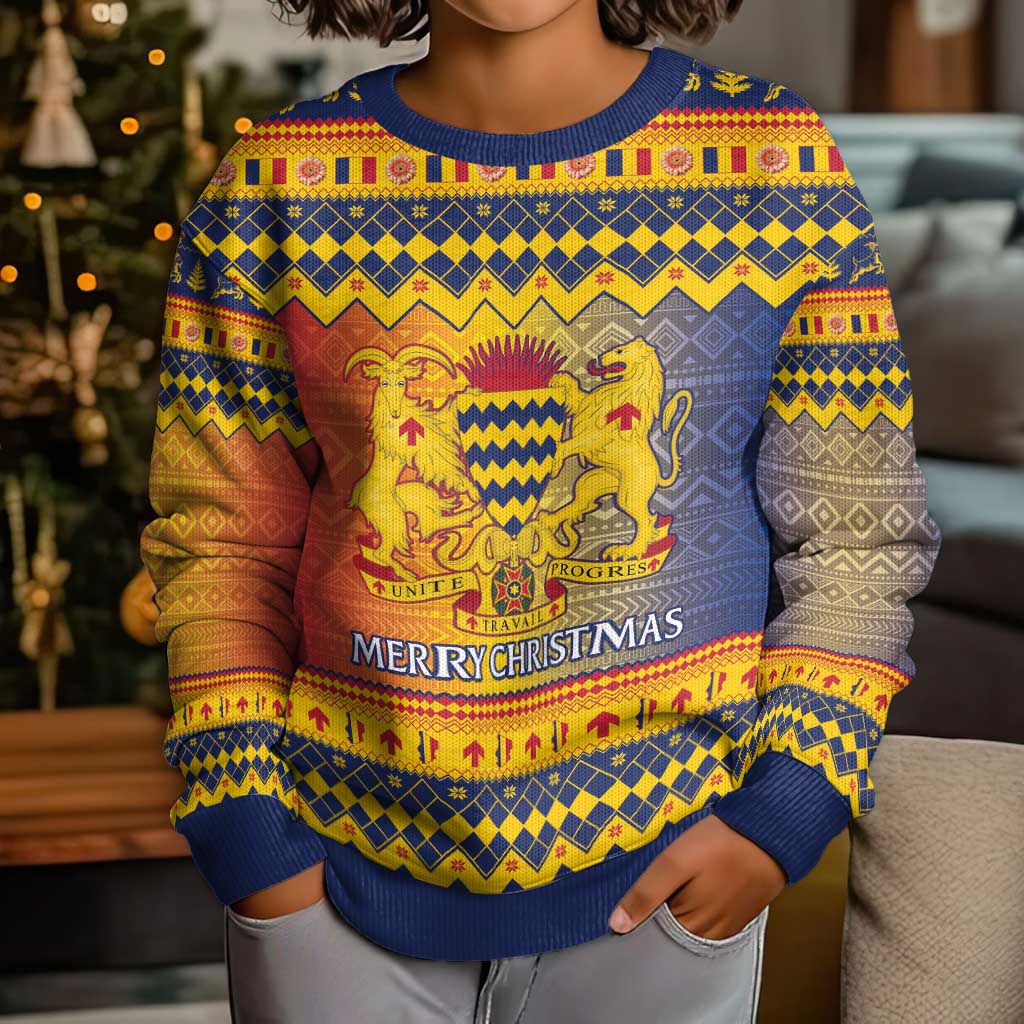 Chad Christmas Kid Ugly Christmas Sweater Coat Of Arms Merry Christmas - Wonder Print Shop