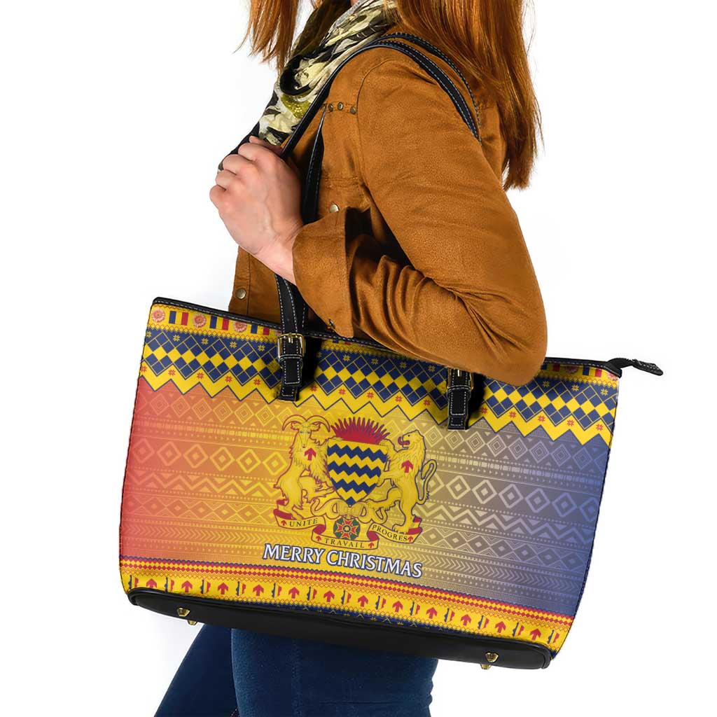 Chad Christmas Leather Tote Bag Coat Of Arms Merry Christmas - Wonder Print Shop