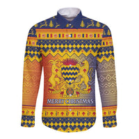 Chad Christmas Long Sleeve Button Shirt Coat Of Arms Merry Christmas - Wonder Print Shop