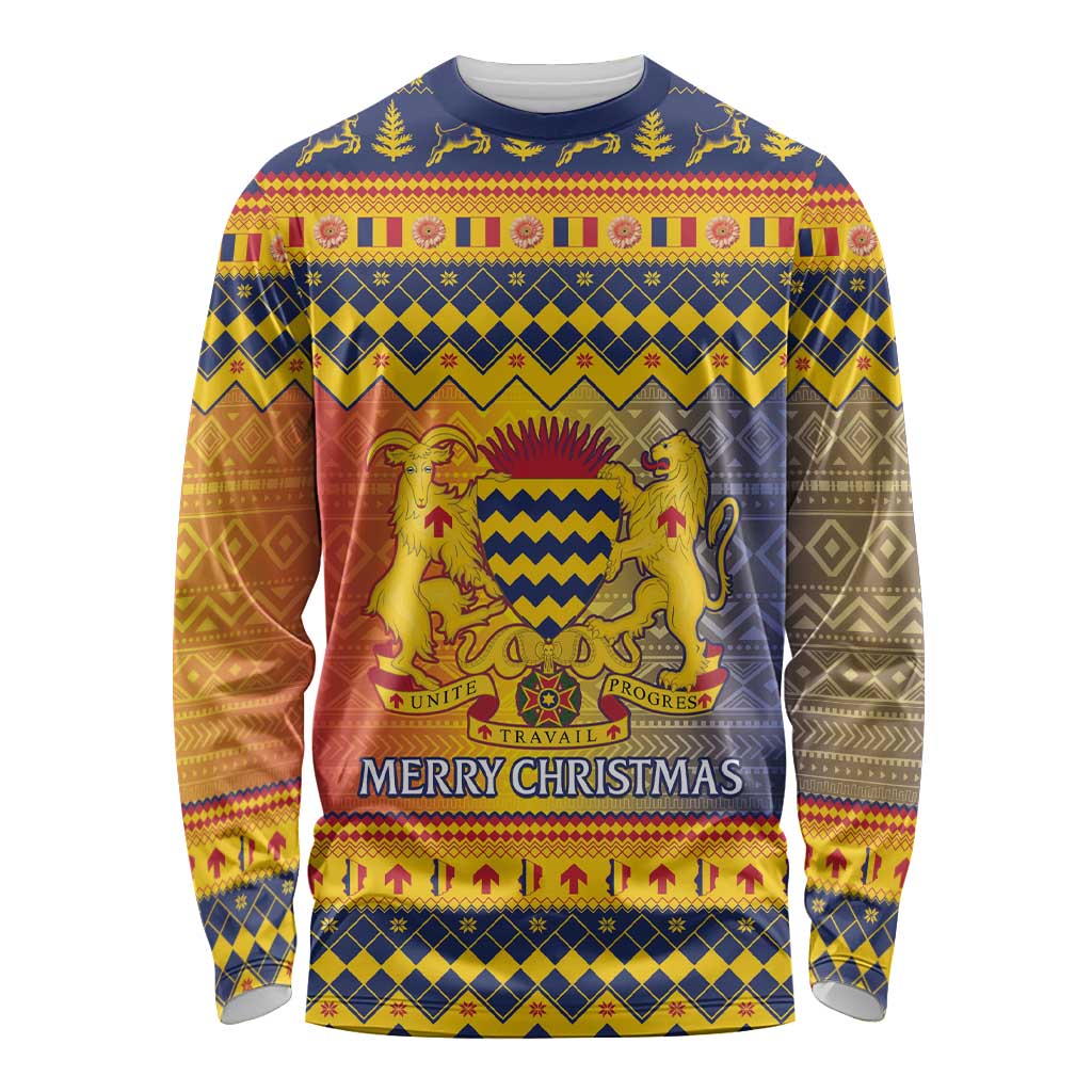 Chad Christmas Long Sleeve Shirt Coat Of Arms Merry Christmas - Wonder Print Shop