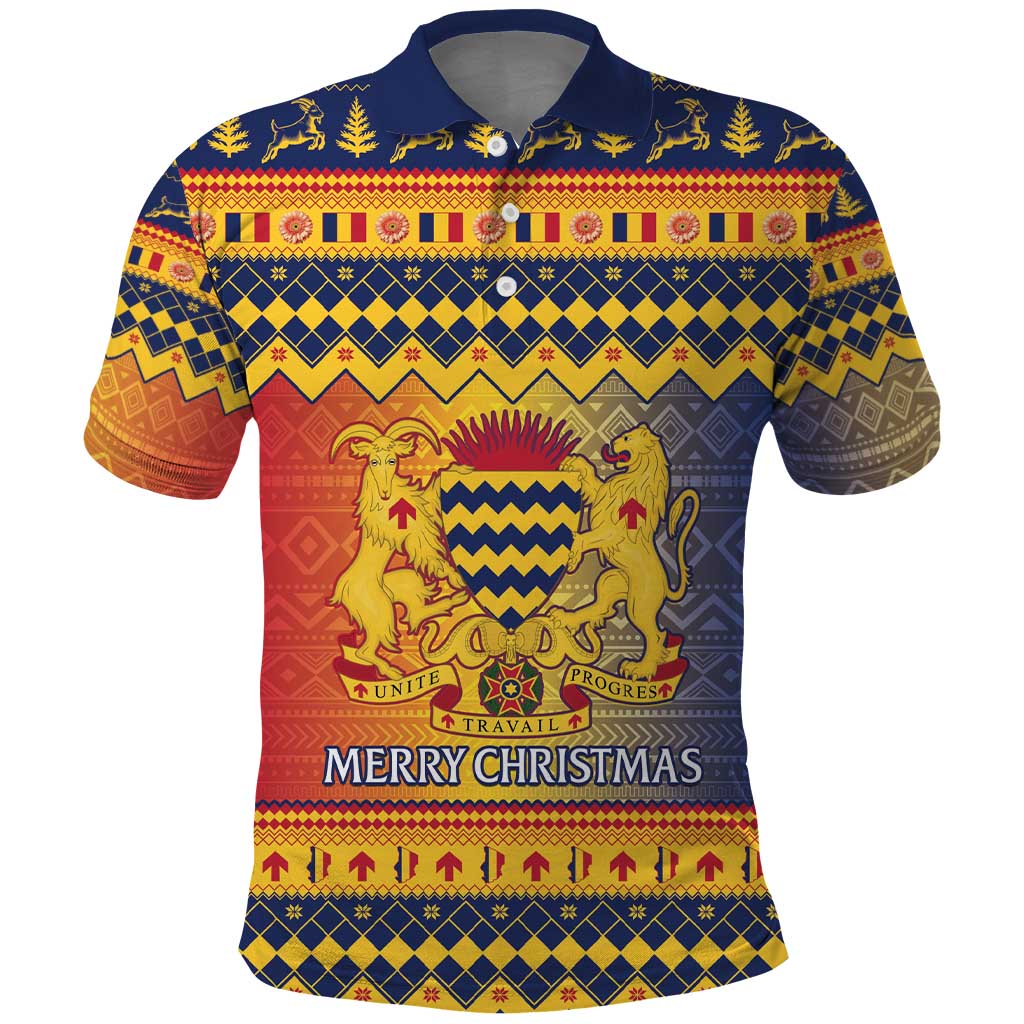Chad Christmas Polo Shirt Coat Of Arms Merry Christmas - Wonder Print Shop
