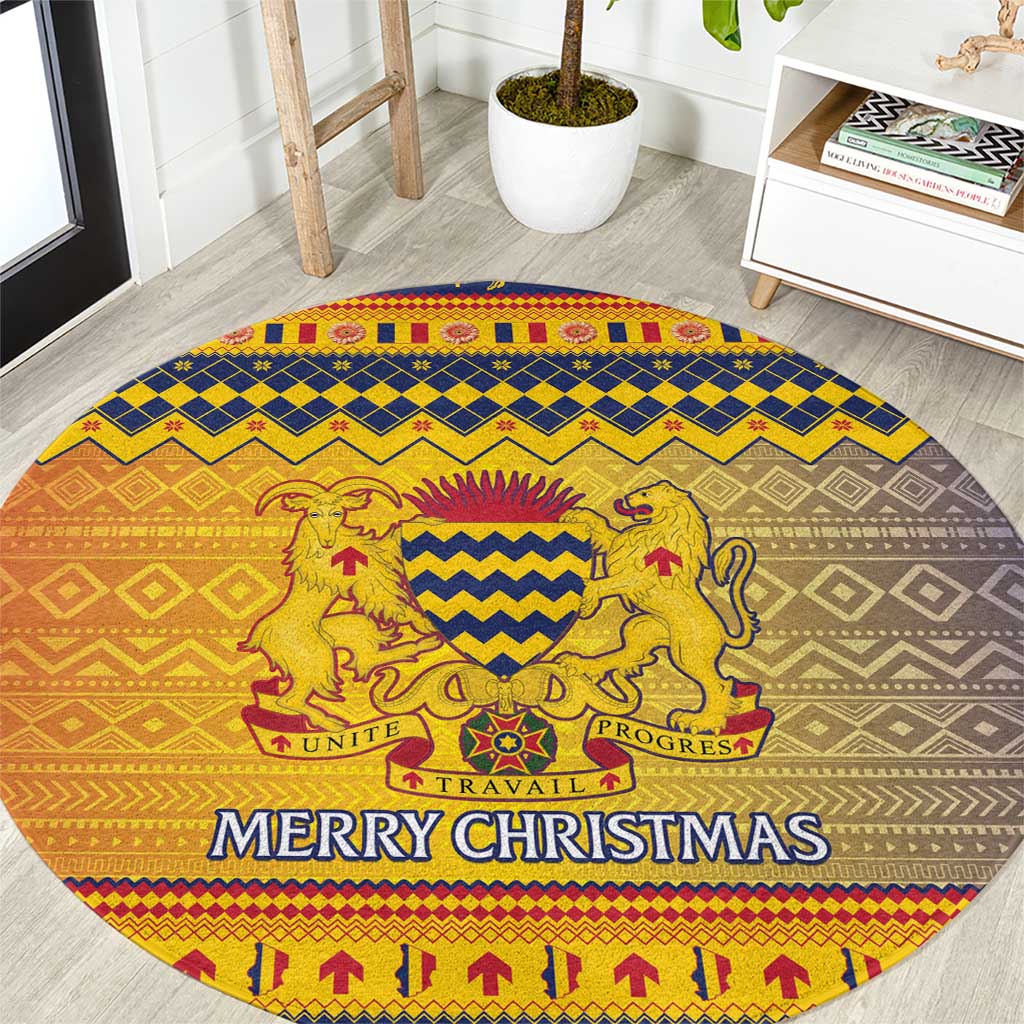 Chad Christmas Round Carpet Coat Of Arms Merry Christmas