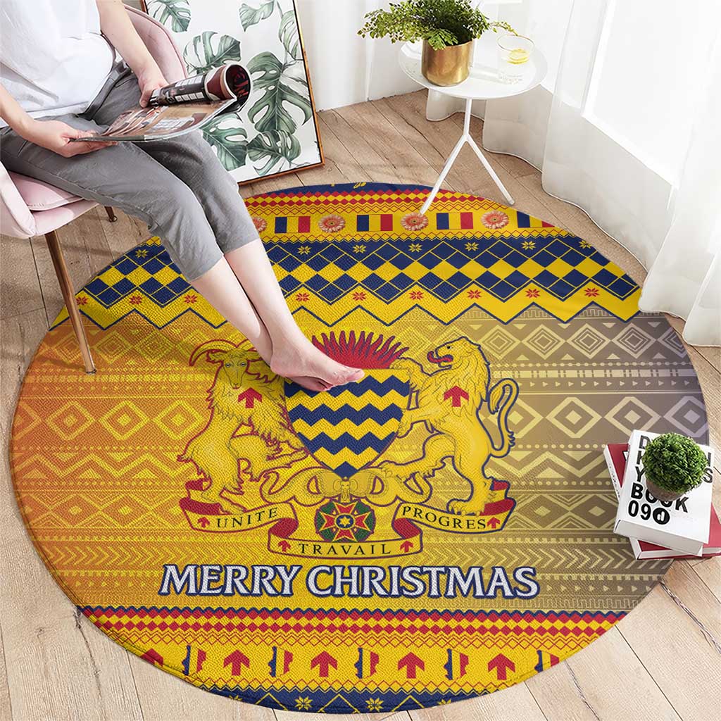 Chad Christmas Round Carpet Coat Of Arms Merry Christmas